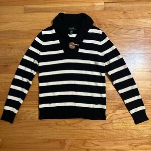 Lauren Ralph Lauren Navy and White Shawl Collar Sweater